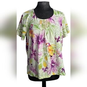 Alfred Dunner Women's Floral Top - Purple and Green
